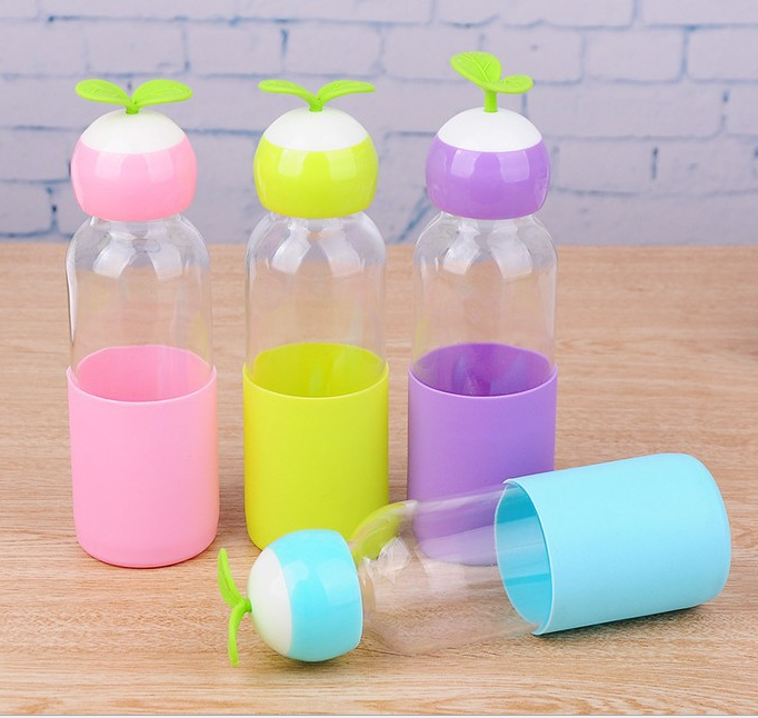 Colorful 300ml Glass Water Bottle For Kids Gift With Anti Hot Sleeve Glass Bottle Jars Wholesale Myeasyglass