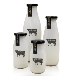 Custom printing round 500ml milk glass bottle with lug