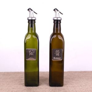 Square amber Olive oil glass bottle with dispenser