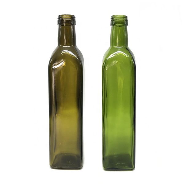 square olive oil bottle amber and green color