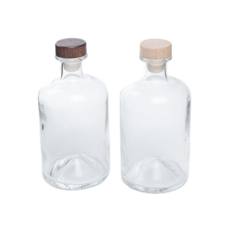 700ml and 750ml luxury round Gin liquor glass bottle with cork Glass