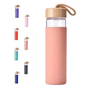 Water glass bottle with bamboo cap