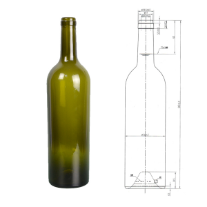 Green brown black color 750ml wine liquor glass bottle with cork top
