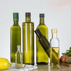 Olive oil bottles clear and green color