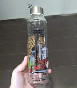 glass water bottle with printing