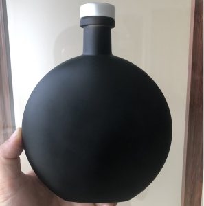 flat round Olive oil glass bottle in black color