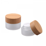 Frosted 30g 50g cosmetic glass cream jar with bamboo lids