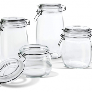 Round kitchen glass food storage jars clip top