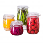 Round kitchen glass food storage jars clip top