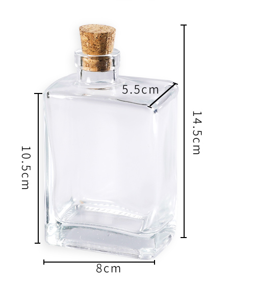 corked flat square glass bottle size
