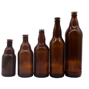 Amber beer bottle with crown cap