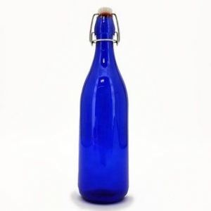Custom print blue colored 1 liter swing top glass bottle