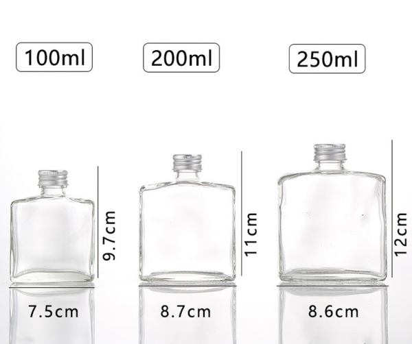 square flat glass bottle dimension