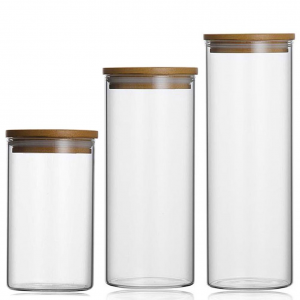 Factory 500ml 1000ml food storage glass bottle with Bamboo cap