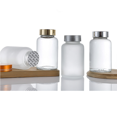 clear frosted pill glass bottle with caps