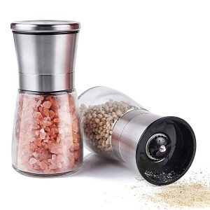 Salt and pepper glass jar with grinder