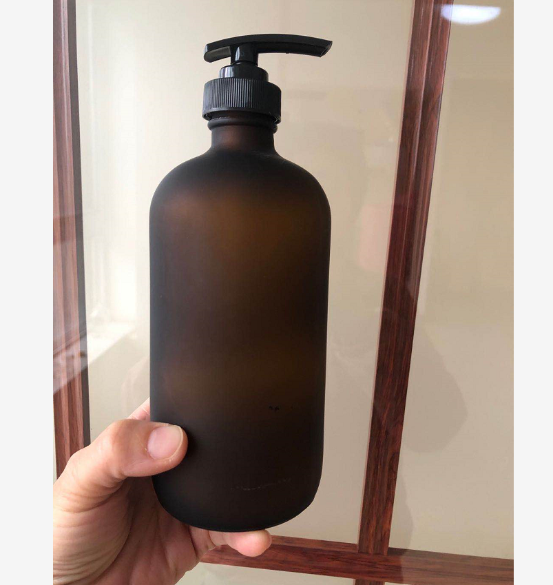 Download Frosted Amber Boston Round Glass Soap Bottle With Pump Sprayer Glass Bottle Jars Wholesale Myeasyglass