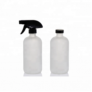 Frosted clear 16oz glass liquid soap bottle with trigger top