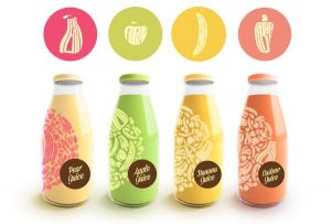 designed juice bottles