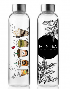 mock up glass water bottle with printings