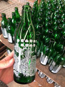 green glass bottle with one color printing