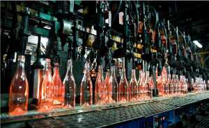 glass bottles are produced in factory