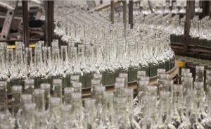 glass bottles in production line