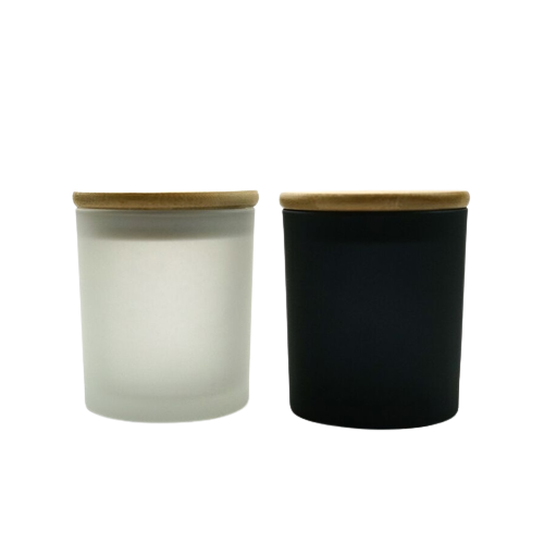 black candle jars and frosted candle jars
